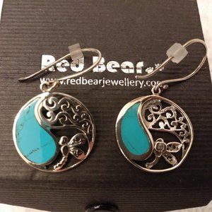 Turquoise sterling silver earrings Yin Yang & Butterfly motif